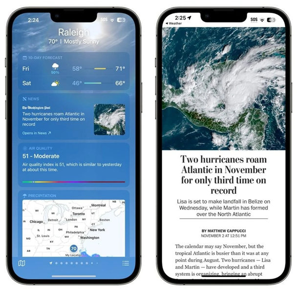大理苹果14维修分享iPhone 14手机如何看天气时顺带看新闻 