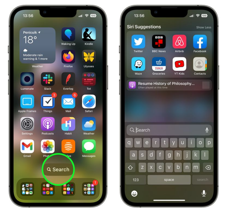 大理苹果手机维修分享升级到 iOS 16 后，如何删除主屏幕上的搜索按钮 