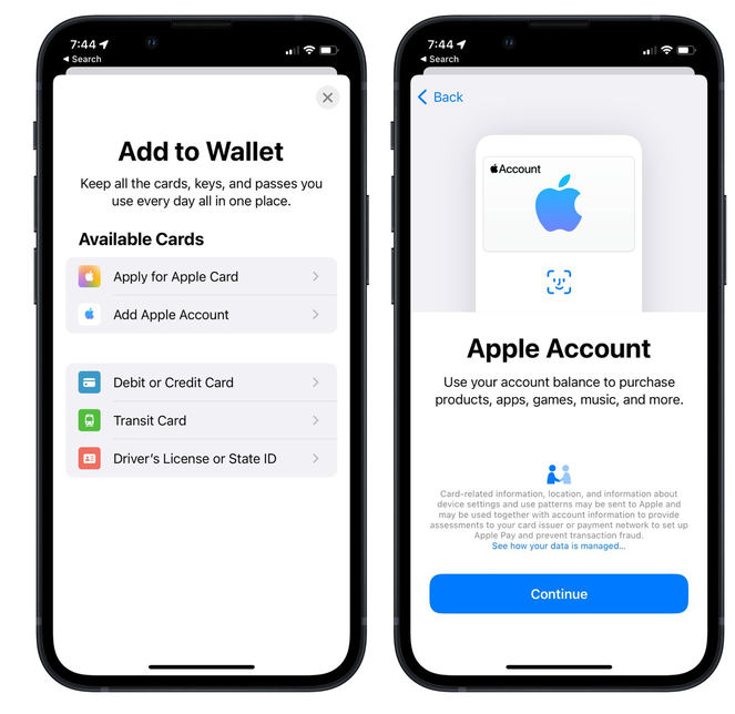 大理苹果手机维修分享iOS 15.5钱包App如何添加 Apple 账户 