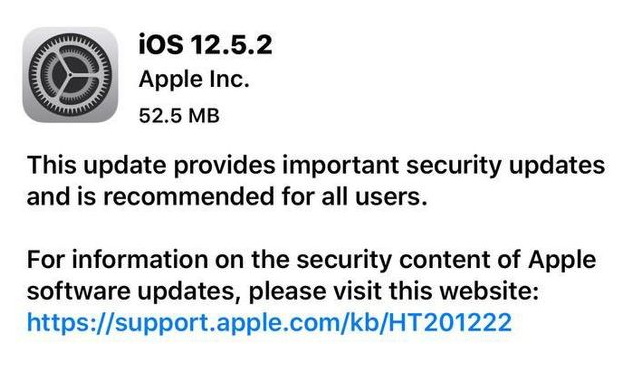 大理苹果手机维修分享iOS12.5.2发布，建议所有老苹果用户安装 